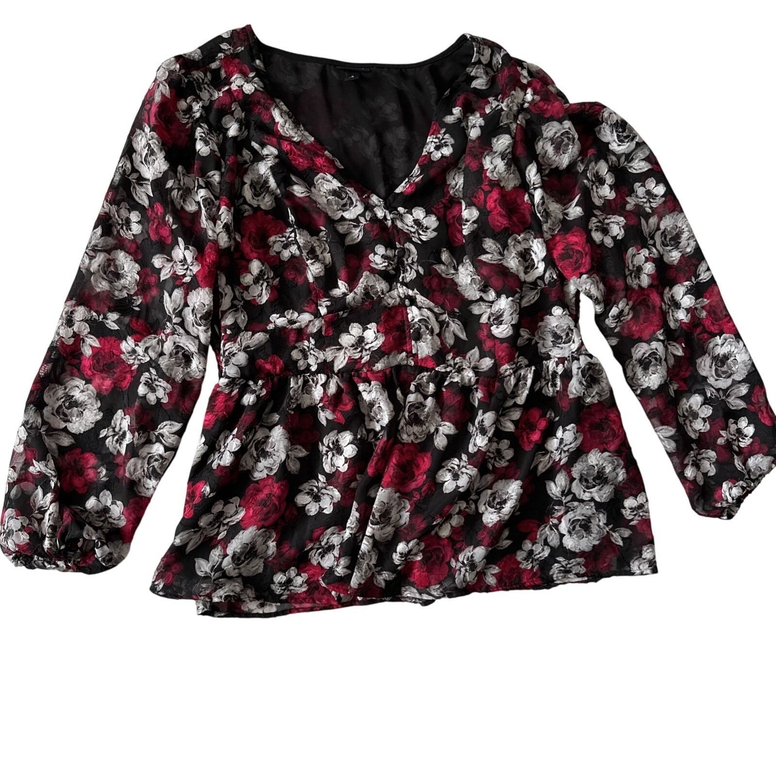 Torrid Womens Floral Fairy Grunge Babydoll Top Size 2 Black Witchy Artsy Sheer